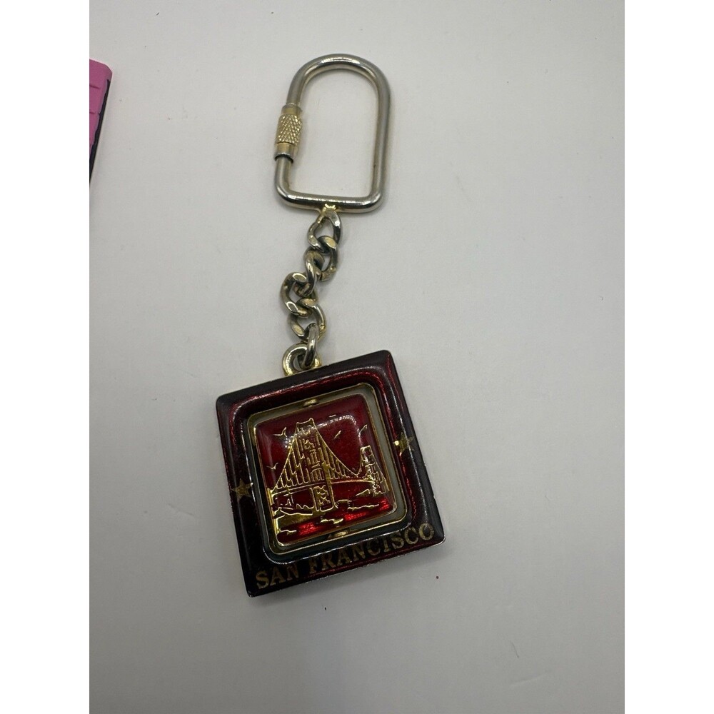 Vintage San Francisco Keychain Golden Gate Bridge Cable Car Souvenir